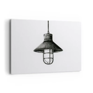 Cuadro sobre lienzo - Impresión de Imagen - Dibujo de una lámpara colgante retro sobre fondo blanco. - 100x70cm - Como hace años... - Decoración de pared moderna para salón y dormitorio ARTTOR