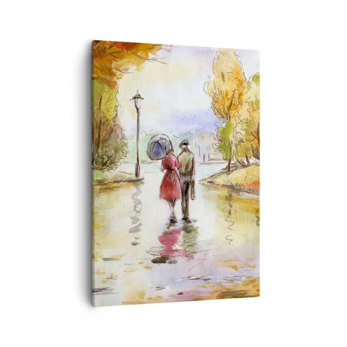 Cuadro sobre lienzo - Impresión de Imagen - Un paseo por el parque de otoño con un paraguas. - 50x70cm - Un otoño romántico en el parque - Decoración de pared moderna para salón y dormitorio ARTTOR