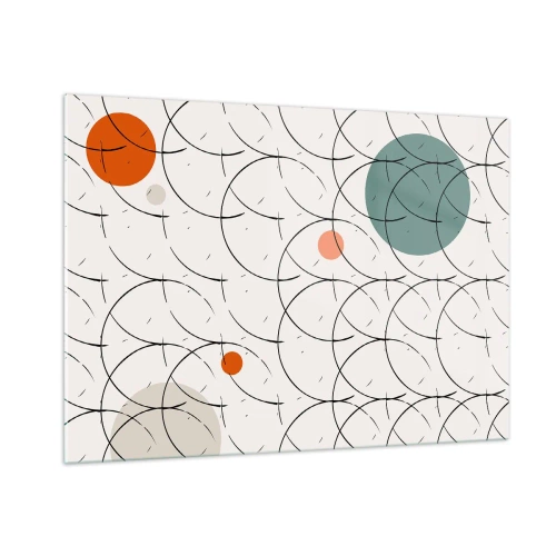 Cuadro sobre vidrio - Impresiones sobre Vidrio - Círculos de colores y líneas negras sobre un fondo claro en estilo pop art. - 100x70cm - Con espíritu pop-art - Decoración de pared moderna para salón y dormitorio ARTTOR