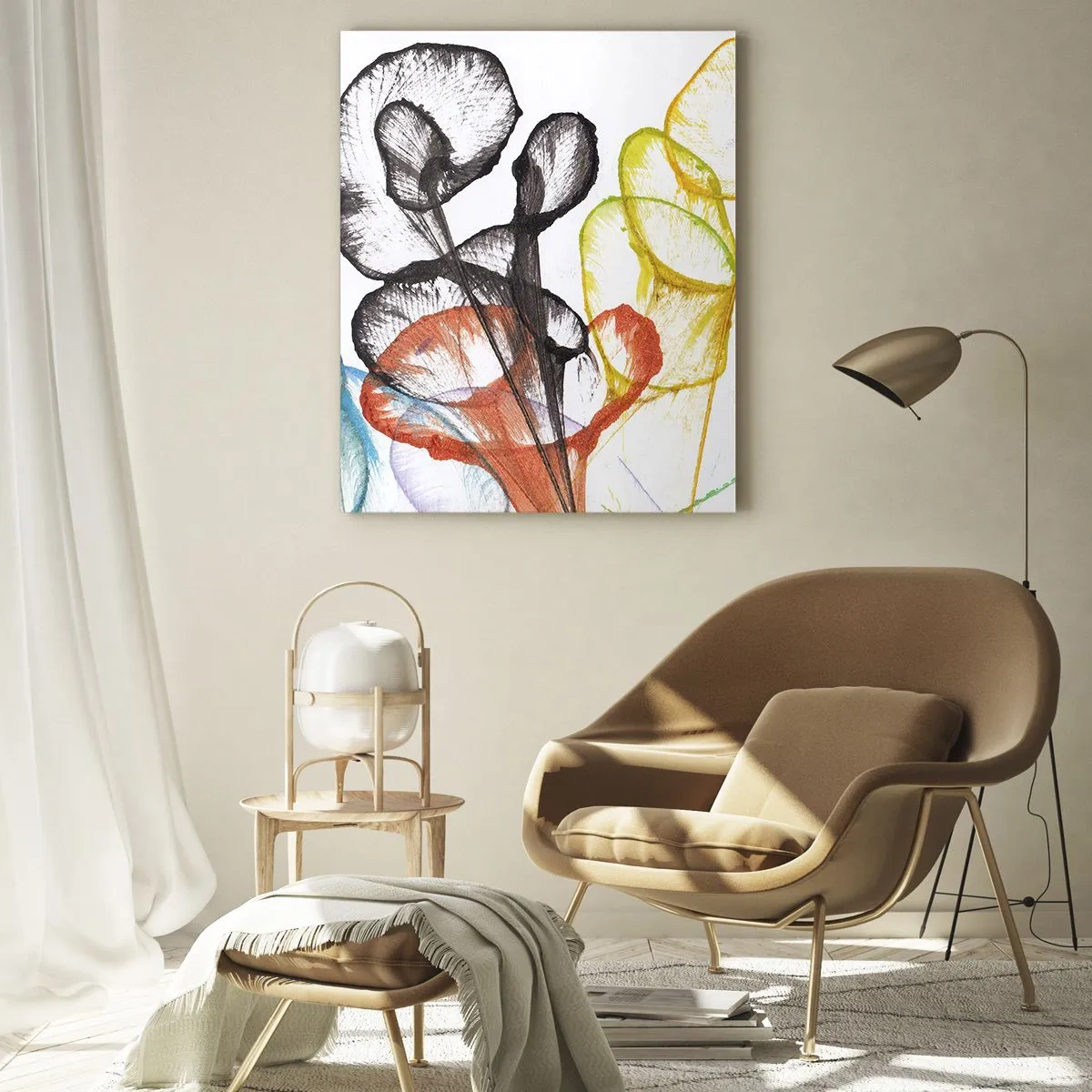 Cuadro sobre vidrio - Impresiones sobre Vidrio - Flores coloridas y translúcidas en un estilo artístico. - 50x70cm - Flores con alma - Decoración de pared moderna para salón y dormitorio ARTTOR