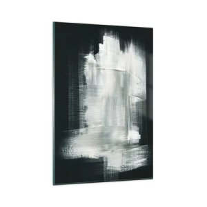 Cuadro sobre vidrio - Impresiones sobre Vidrio - Trazos abstractos blancos sobre un fondo oscuro - 80x120cm - Tejido vertical y horizontal - Decoración de pared moderna para salón y dormitorio ARTTOR