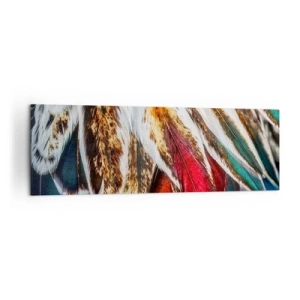 Cuadro sobre lienzo - Impresión de Imagen - Primer plano de plumas multicolores en colores vibrantes e intensos. - 160x50cm - Los misterios del vuelo - Decoración de pared moderna para salón y dormitorio ARTTOR