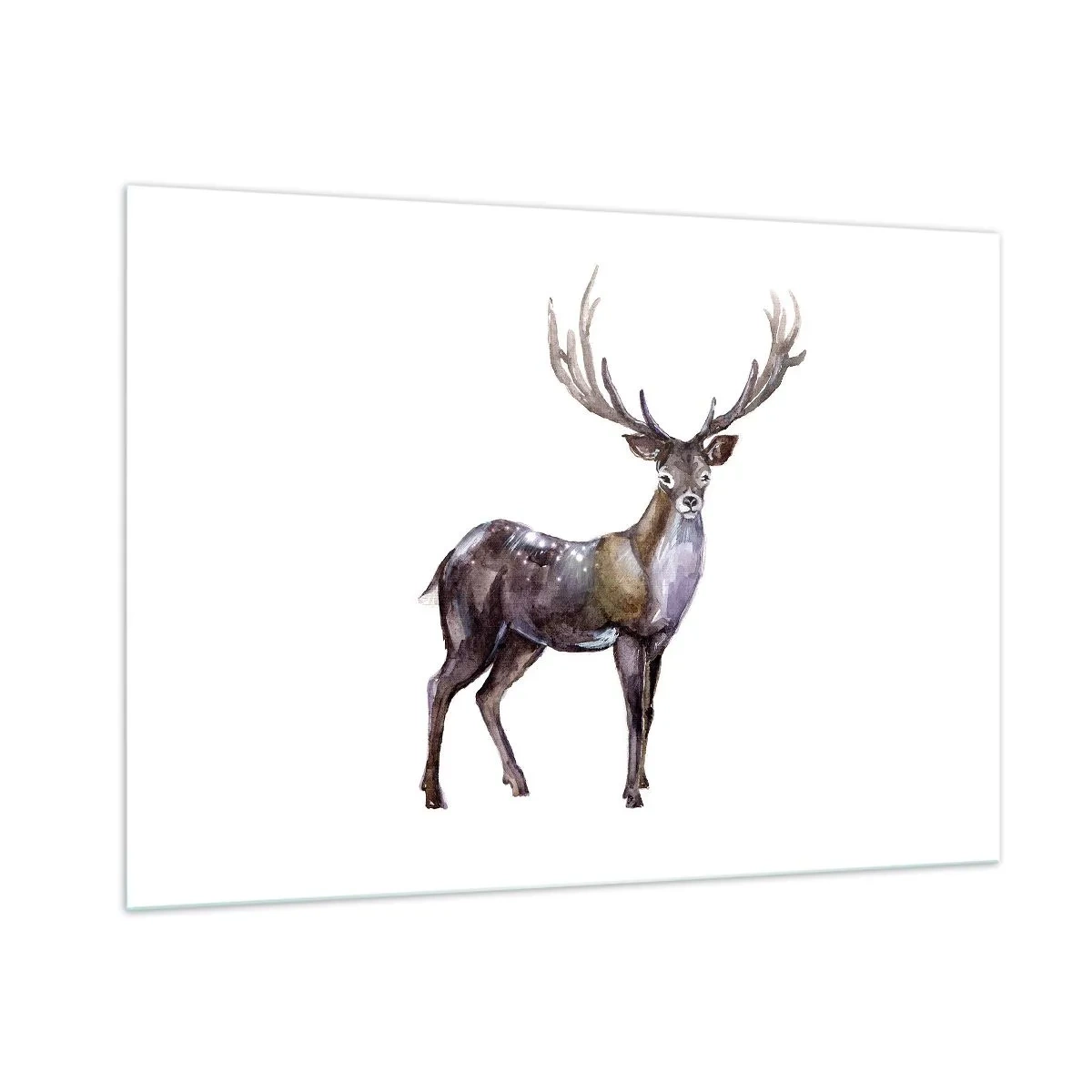 Cuadro sobre vidrio - Impresiones sobre Vidrio - Elegante ciervo de acuarela - 100x70cm - Rey de las Tierras Salvajes del Norte - Decoración de pared moderna para salón y dormitorio ARTTOR