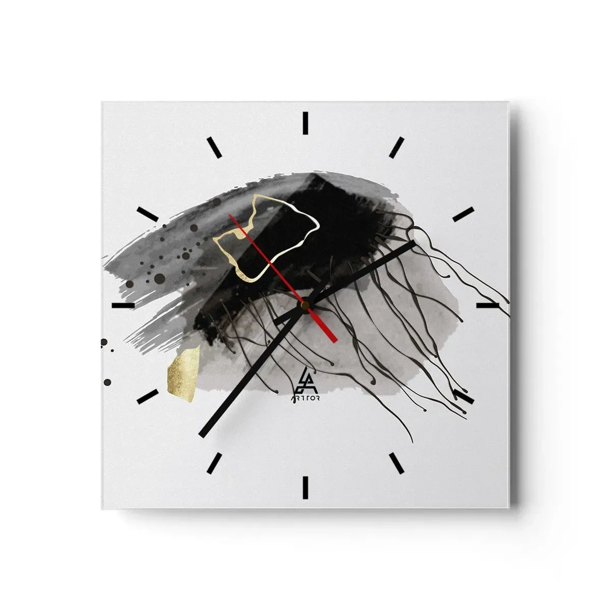 Reloj de pared - Reloj de vidrio - En negro y dorado - 40x40 cm