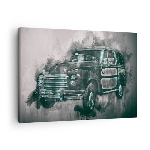 Cuadro sobre lienzo - Impresión de Imagen - Un coche retro clásico con un fondo artístico. - 70x50cm - Antepasado respetable - Decoración de pared moderna para salón y dormitorio ARTTOR