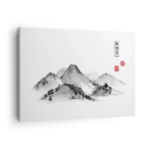 Cuadro sobre lienzo - Impresión de Imagen - Paisaje de montaña tradicional al estilo de la pintura de tinta japonesa. - 70x50cm - Más allá de lo lejano - Decoración de pared moderna para salón y dormitorio ARTTOR
