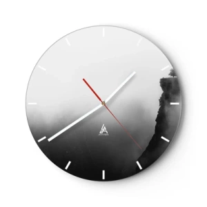 Reloj de pared - Reloj de vidrio - Una roca negra sobre un abismo brumoso en tonos grises. - 30x30cm - En el límite del mundo - Decoración de pared moderna para salón, cocina y dormitorio ARTTOR