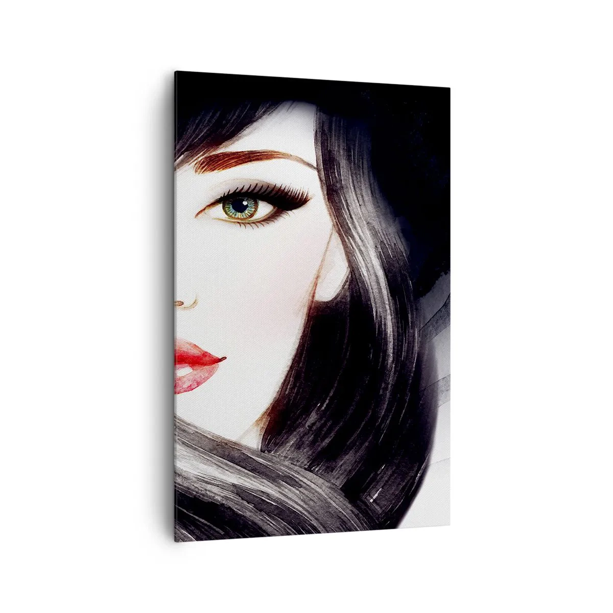 Cuadro sobre lienzo - Impresión de Imagen - Retrato de una mujer con mirada expresiva y labios rojos. - 80x120cm - Mirada de zafiro - Decoración de pared moderna para salón y dormitorio ARTTOR