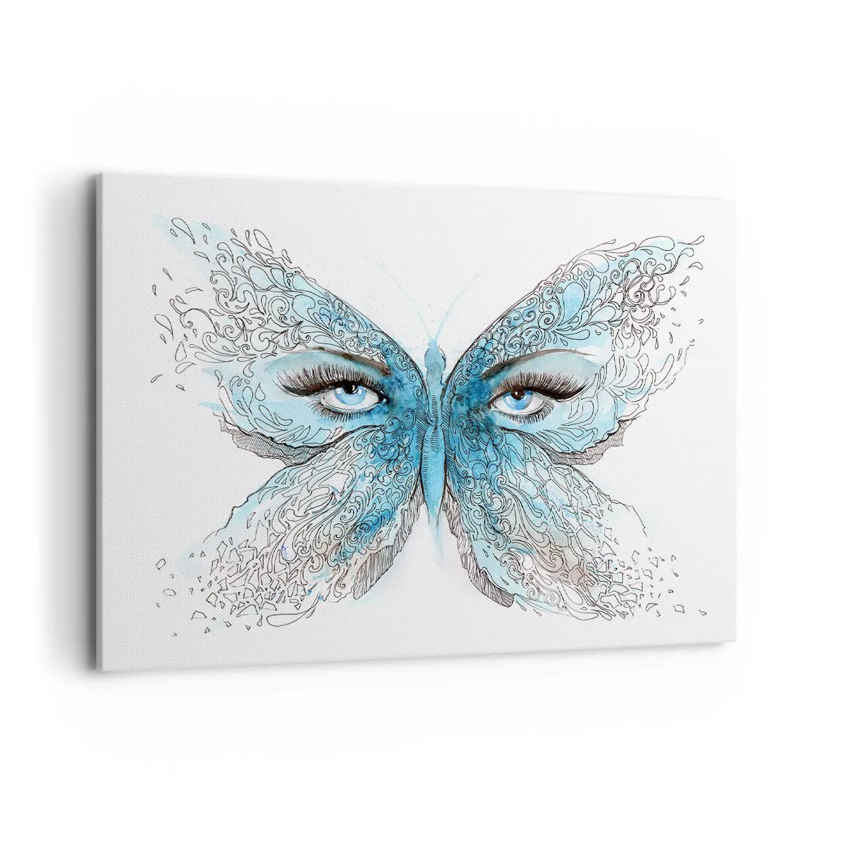 Cuadro sobre lienzo - Impresión de Imagen - Acuarela artística de una mariposa con ojos azules. - 100x70cm - Mirada de mariposa - Decoración de pared moderna para salón y dormitorio ARTTOR