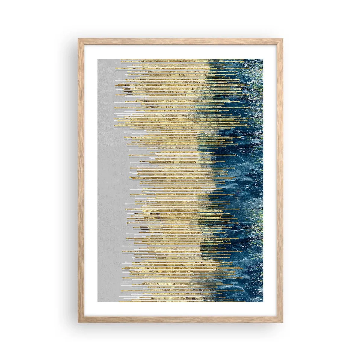 Póster en marco roble claro - Frontera de líneas doradas - 50x70 cm