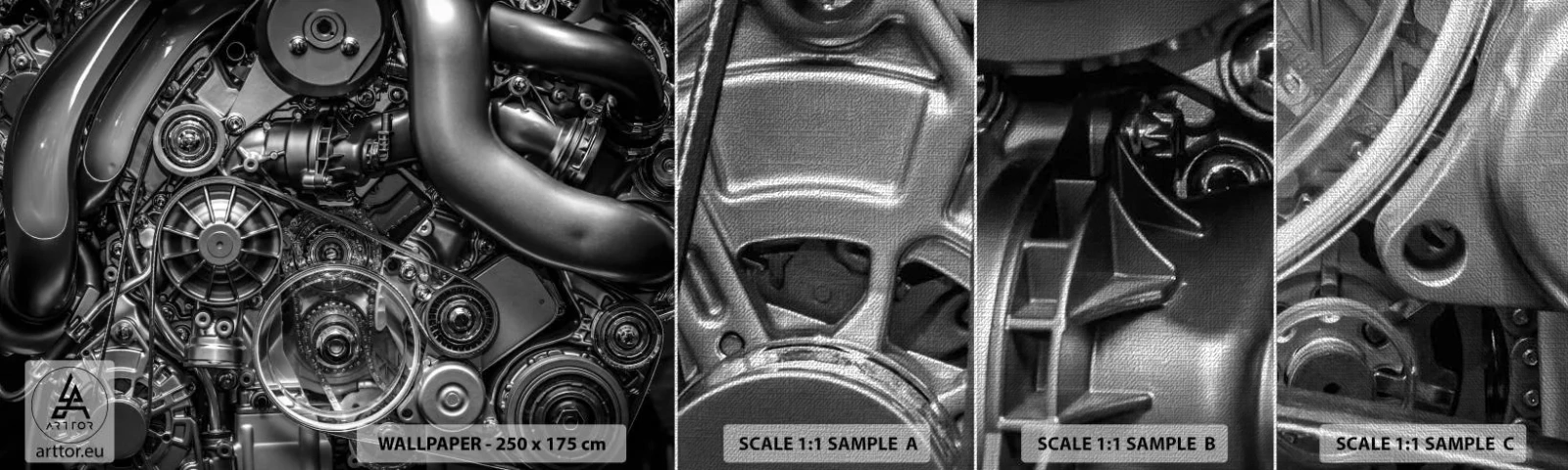 Muestra de fotomural Premium Canvas - La poesía de la mecánica - Motor, Mecánico, Metal - 100x30 cm