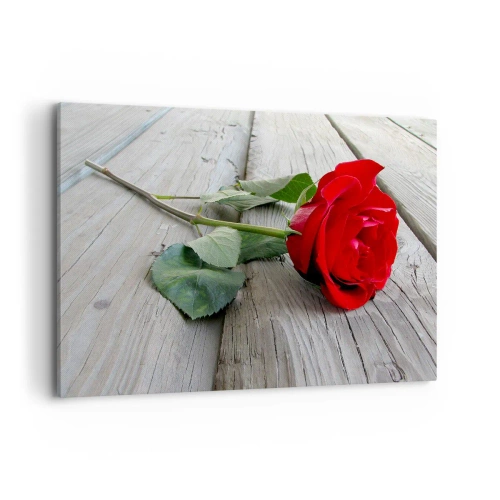 Cuadro sobre lienzo - Impresión de Imagen - Rosa roja sobre un fondo de madera - 120x80cm - Estudio en escarlata - Decoración de pared moderna para salón y dormitorio ARTTOR