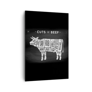 Cuadro sobre lienzo - Impresión de Imagen - Diagrama de cortes de carne de res sobre un fondo negro - 70x100cm - Manual del carnicero - Decoración de pared moderna para salón y dormitorio ARTTOR