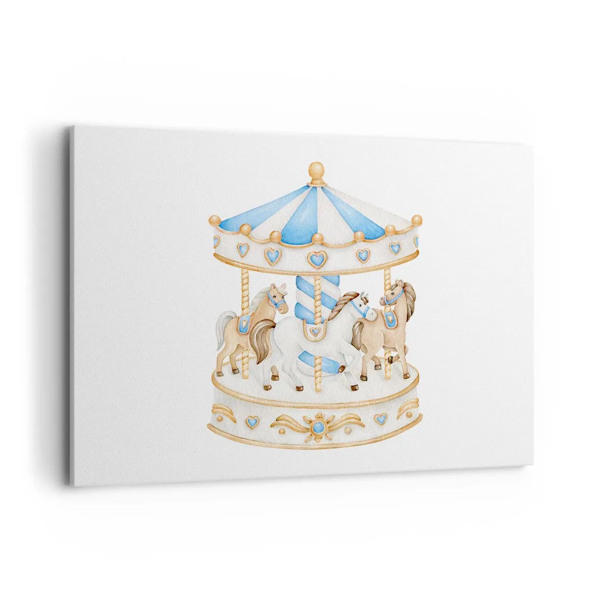 Cuadro sobre lienzo - Impresión de Imagen - Un carrusel en colores pastel sobre un fondo blanco. - 100x70cm - Dulce infancia - Decoración de pared moderna para salón y dormitorio ARTTOR
