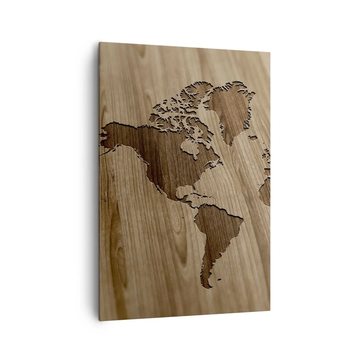 Cuadro sobre lienzo - Impresión de Imagen - Un mapa del mundo recortado sobre una superficie de madera. - 70x100cm - El mundo servido en la mesa - Decoración de pared moderna para salón y dormitorio ARTTOR