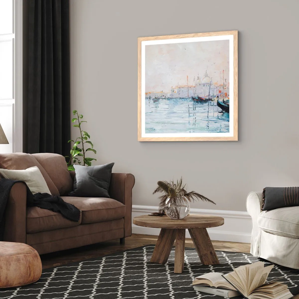 Póster en marco roble claro - Más allá del agua, más allá de la niebla - 60x60 cm