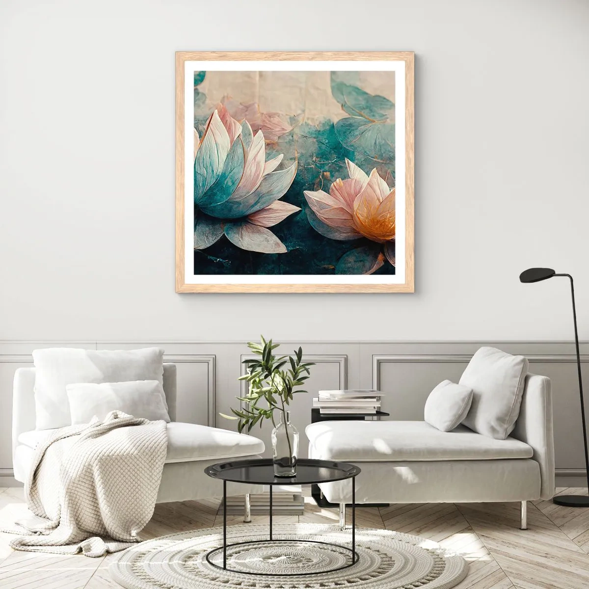 Póster en marco roble claro - Estrellas de lago - 50x50 cm