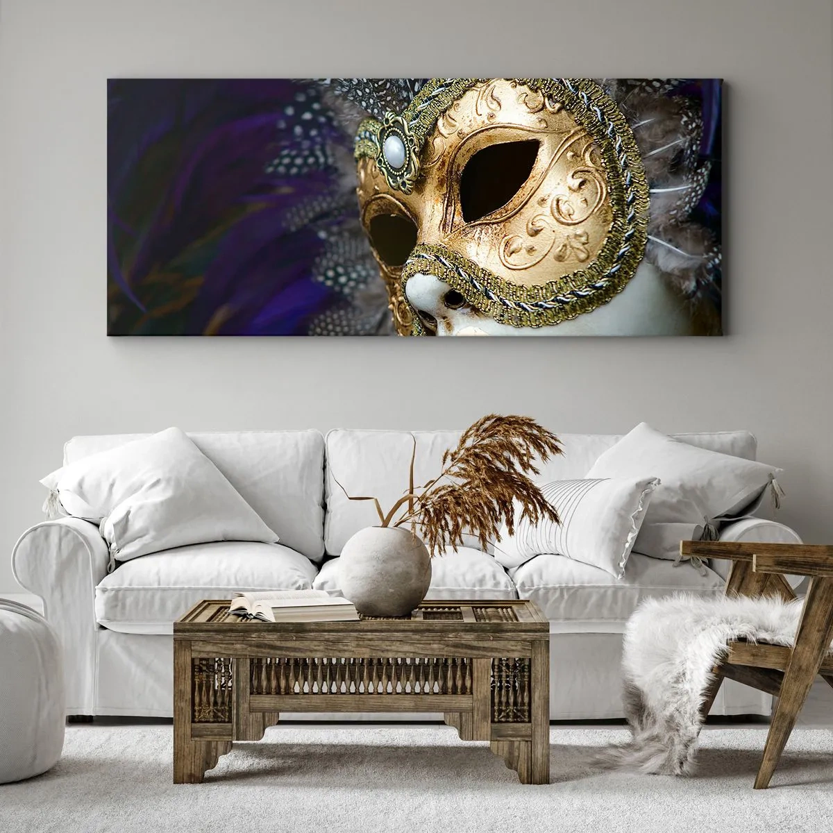 Cuadro sobre lienzo - Impresión de Imagen - Retrato veneciano en oro - 90x30 cm