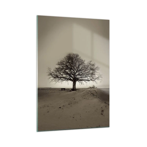 Cuadro sobre vidrio - Impresiones sobre Vidrio - Un árbol solitario en un paisaje monocromático. - 50x70cm - De aquí a la eternidad - Decoración de pared moderna para salón y dormitorio ARTTOR