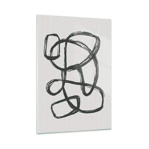 Cuadro sobre vidrio - Impresiones sobre Vidrio - Los bucles y líneas negros forman una composición abstracta sobre un fondo blanco. - 50x70cm - Abstracción en bucle - Decoración de pared moderna para salón y dormitorio ARTTOR