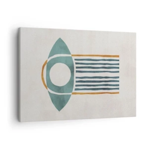 Cuadro sobre lienzo - Impresión de Imagen - Patrón geométrico en tonos verdes y naranjas. - 70x50cm - Signos y rituales - Decoración de pared moderna para salón y dormitorio ARTTOR