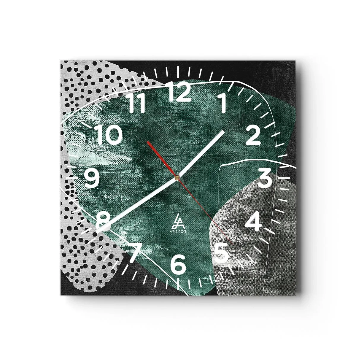 Reloj de pared - Reloj de vidrio - Abstracción colorista con un copo de oro - 40x40 cm