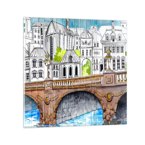 Cuadro sobre vidrio - Impresiones sobre Vidrio - Una ciudad de dibujo - 60x60 cm