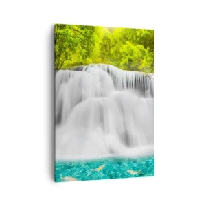 Cuadro sobre lienzo - Impresión de Imagen - Una cascada en un bosque tropical con agua turquesa. - 50x70cm - Cascada espumosa, de verde a azul - Decoración de pared moderna para salón y dormitorio ARTTOR