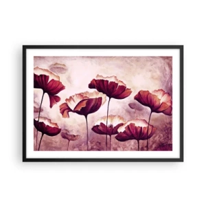 Póster en marco negro - Flores en tonos rojos y blancos sobre un fondo sutil. - 70x50cm - Pétalo rojo y blanco - Decoración de pared moderna para salón y dormitorio ARTTOR