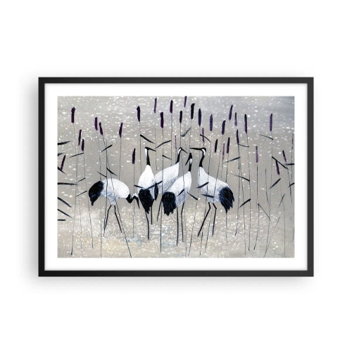 Póster en marco negro - Garzas en la hierba contra un fondo tranquilo - 70x50cm - Entre los suyos - Decoración de pared moderna para salón y dormitorio ARTTOR