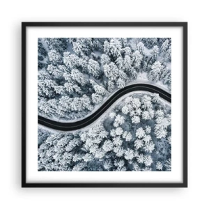 Póster en marco negro - A través de un bosque invernal - 50x50 cm