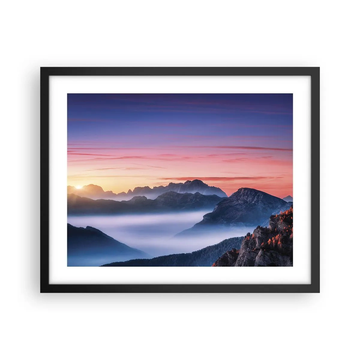 Póster en marco negro - Sobre los valles - 50x40 cm