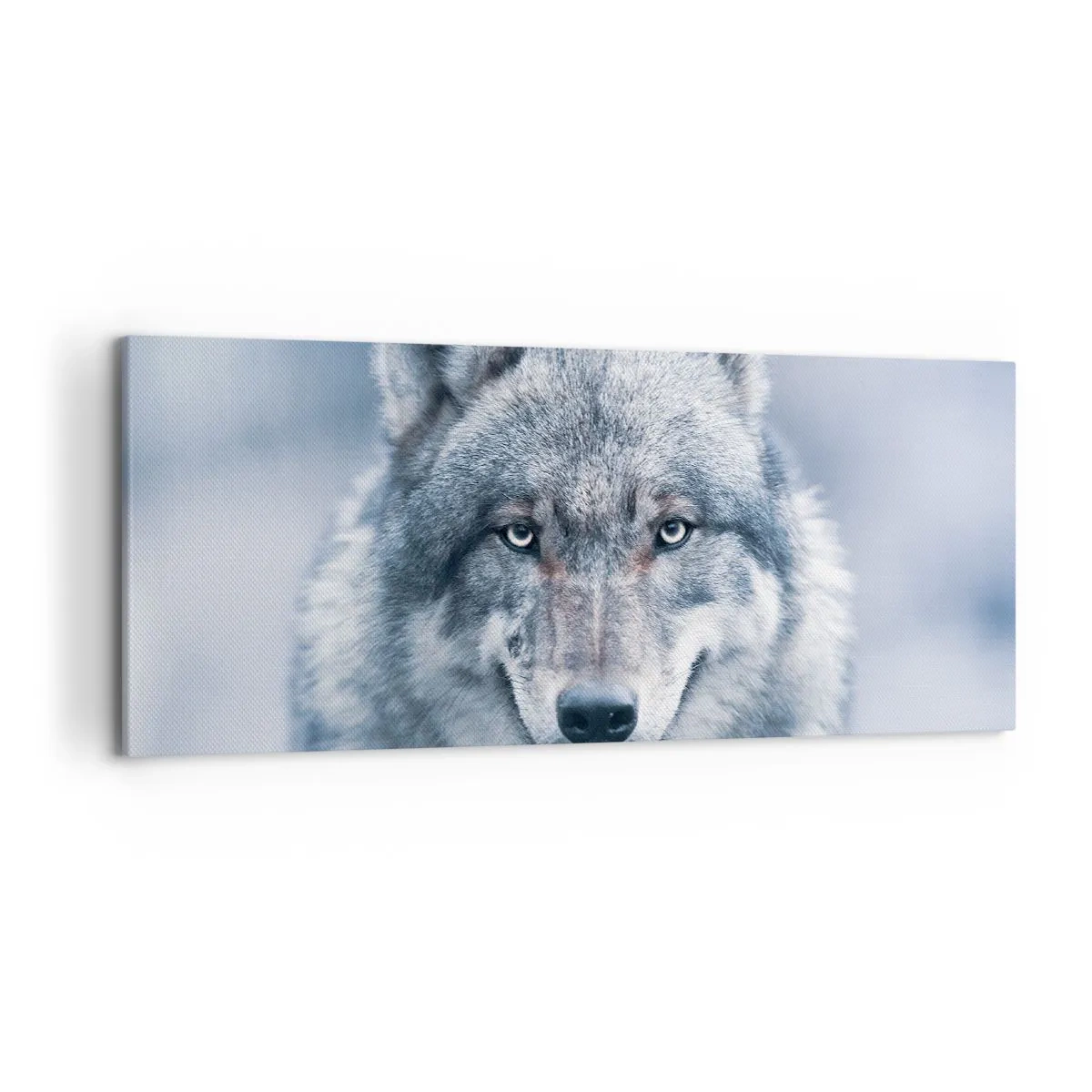 Cuadro sobre lienzo - Impresión de Imagen - Un lobo con una mirada intensa en un paisaje invernal. - 120x50cm - ¿Aceptarás el reto? - Decoración de pared moderna para salón y dormitorio ARTTOR