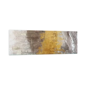Cuadro sobre vidrio - Impresiones sobre Vidrio - Patrón abstracto dorado y beige - 160x50cm - Una ráfaga dorada - Decoración de pared moderna para salón y dormitorio ARTTOR