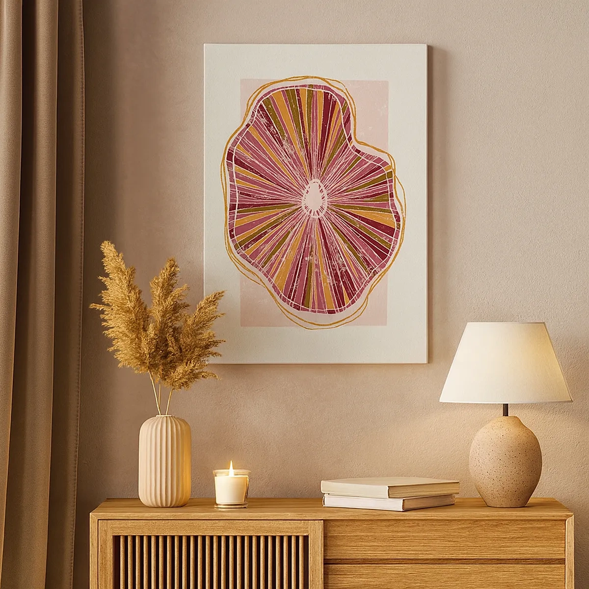 Cuadro sobre lienzo - Impresión de Imagen - Patrón abstracto de rodajas de árbol en tonos rosados - 50x70cm - Abstracción radiante - Decoración de pared moderna para salón y dormitorio ARTTOR