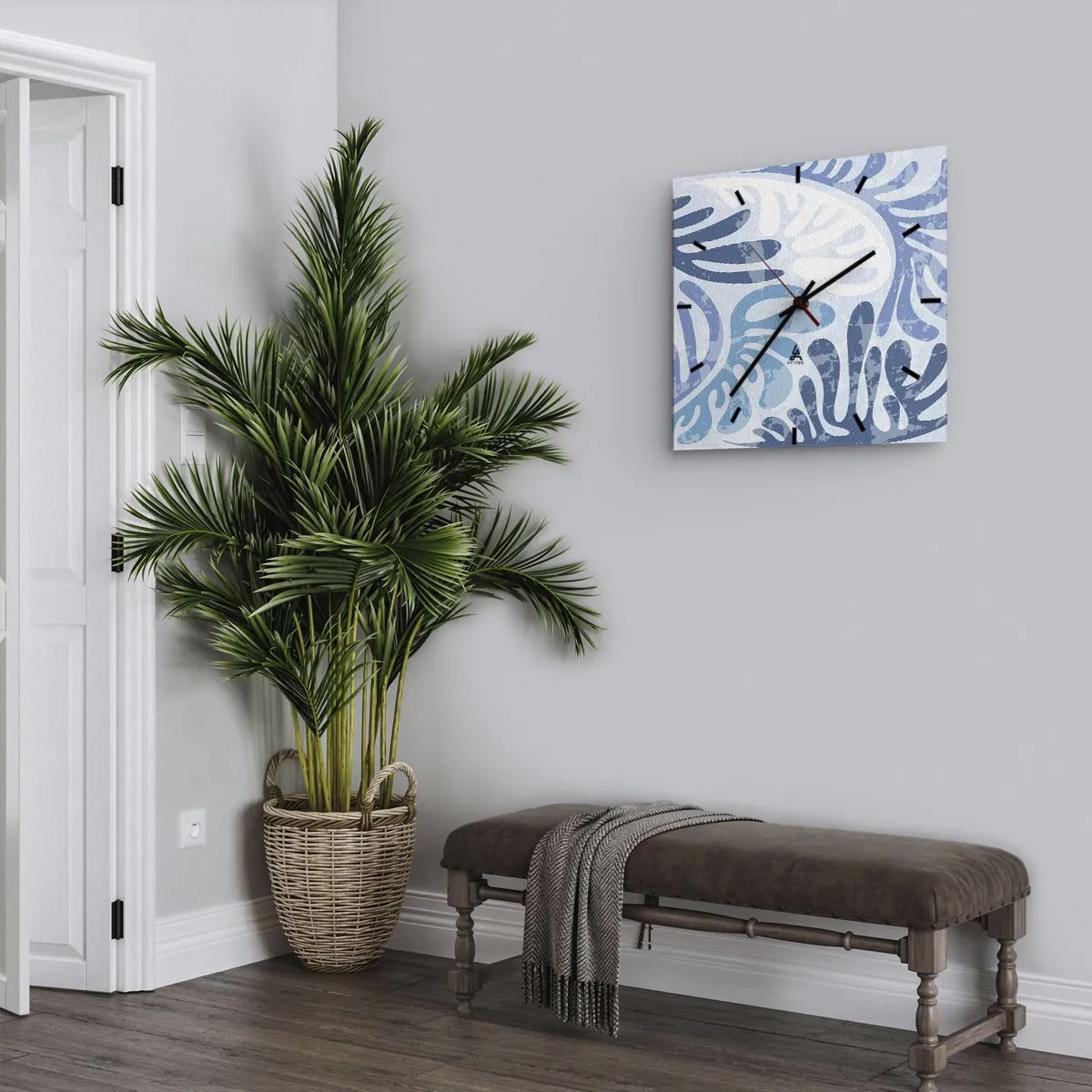 Reloj de pared - Reloj de vidrio - Helechos azules - 40x40 cm