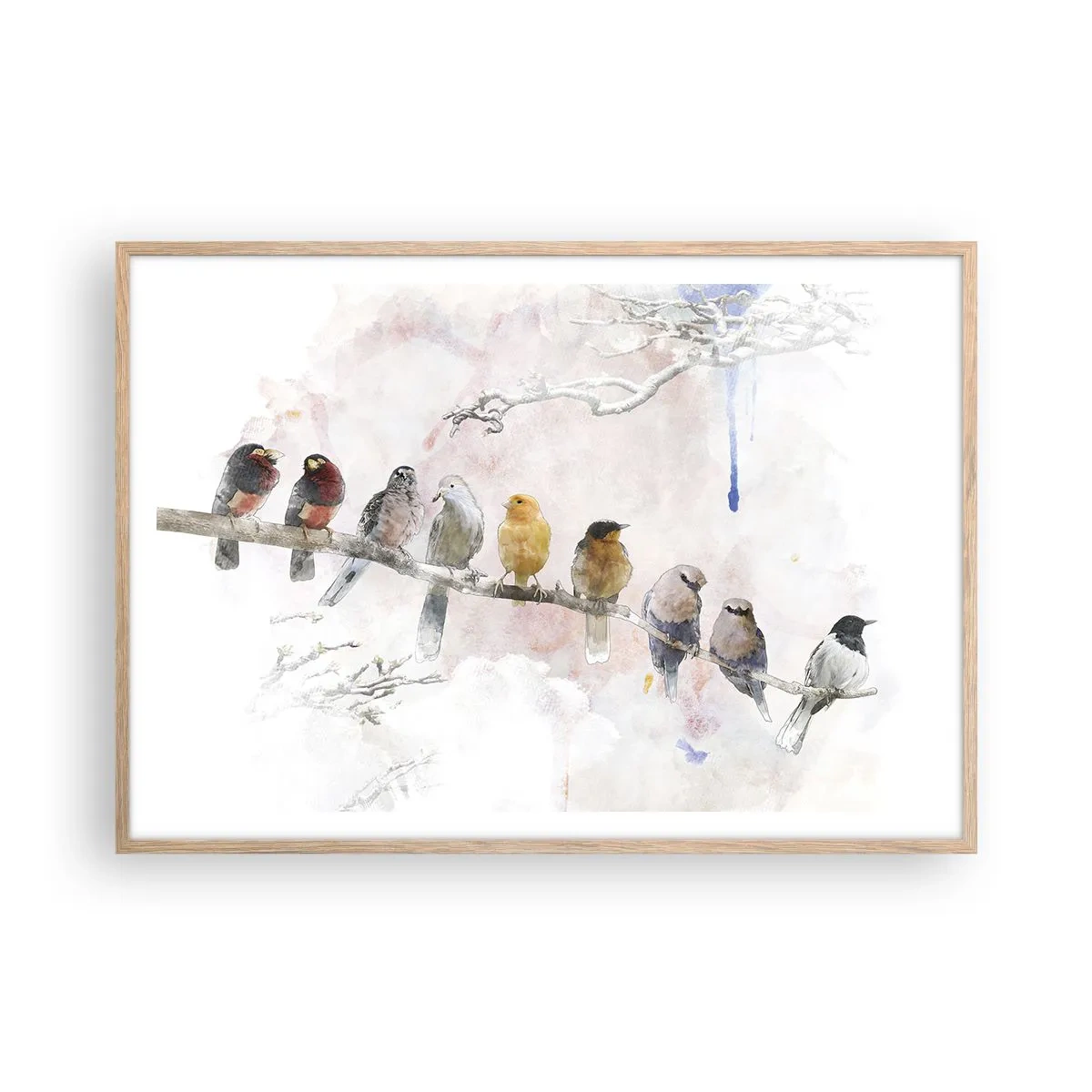 Póster en marco roble claro - Reunión alada - 100x70 cm