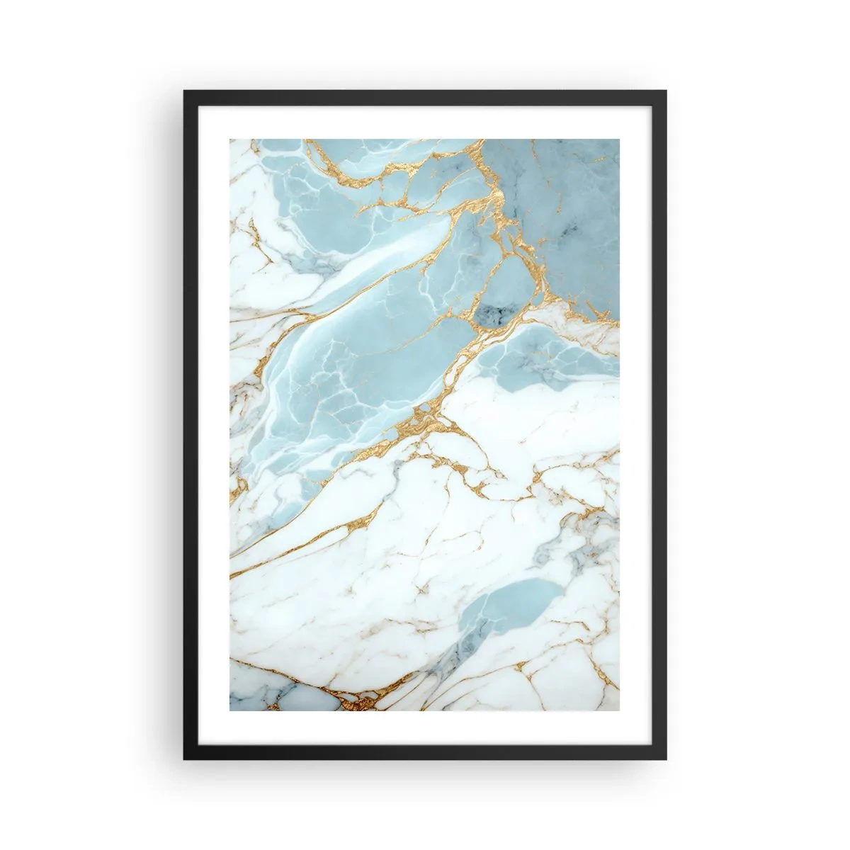 Póster en marco negro - Elegante mármol en tonos azules y dorados. - 50x70cm - Riqueza en la piedra - Decoración de pared moderna para salón y dormitorio ARTTOR