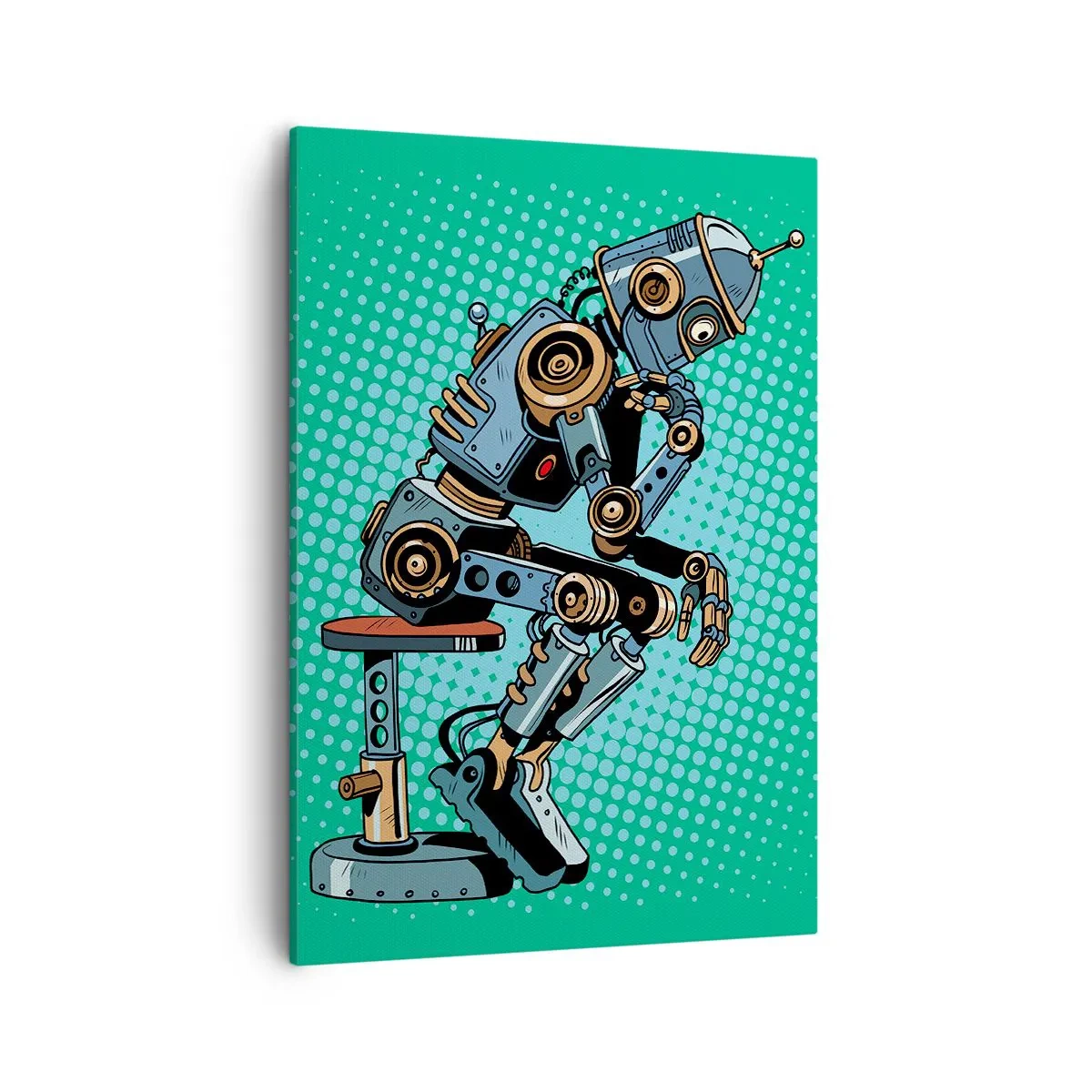 Cuadro sobre lienzo - Impresión de Imagen - Robot pensador de estilo pop art sobre un fondo verde - 50x70cm - Sobre la esencia del ser - Decoración de pared moderna para salón y dormitorio ARTTOR