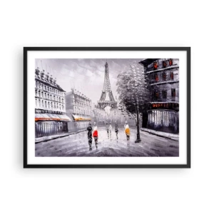 Póster en marco negro - Una vista de la Torre Eiffel en un entorno monocromático con acentos de color. - 70x50cm - Un paseo parisino - Decoración de pared moderna para salón y dormitorio ARTTOR