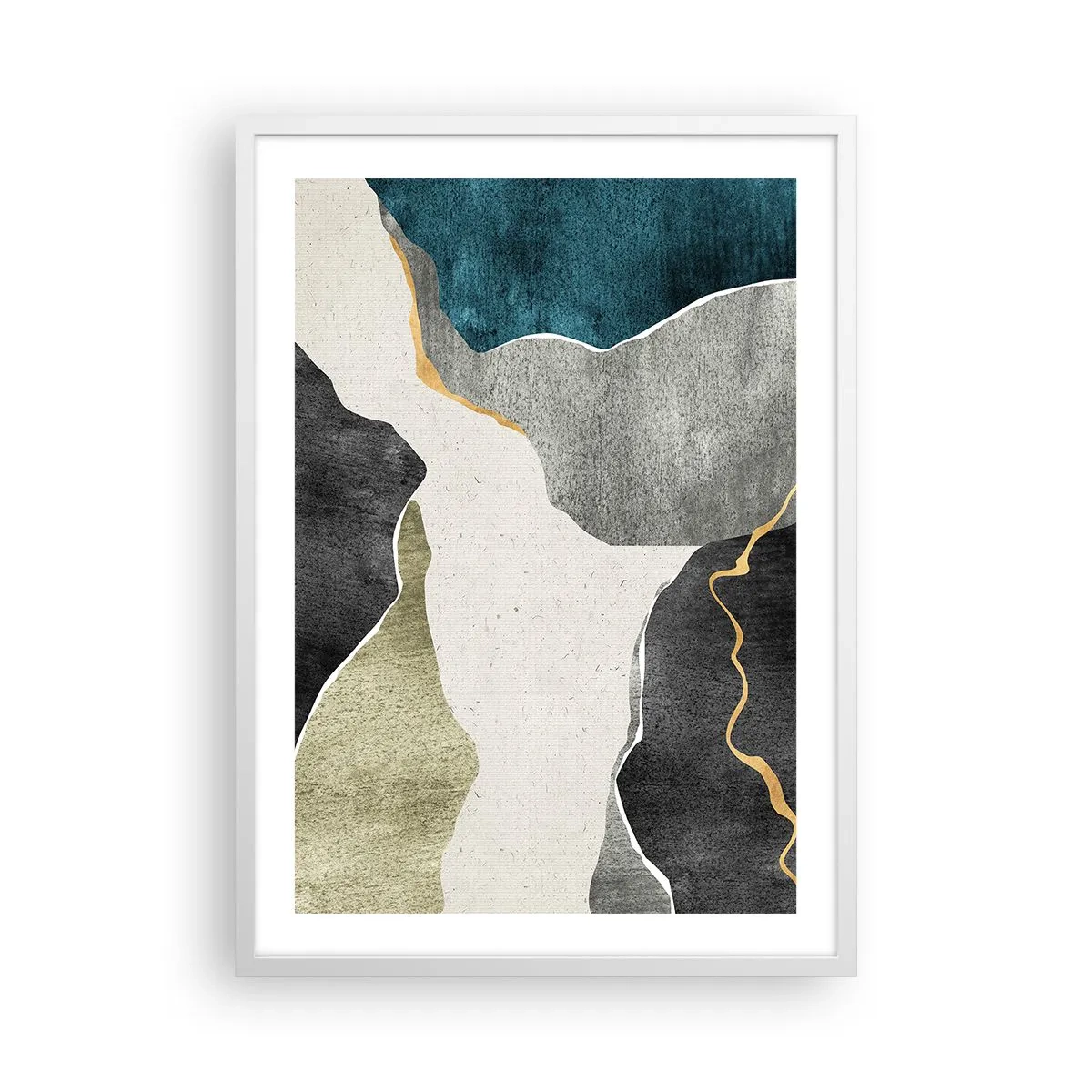 Póster en marco blanco - Composición en mosaico con una hebra de oro - 50x70 cm