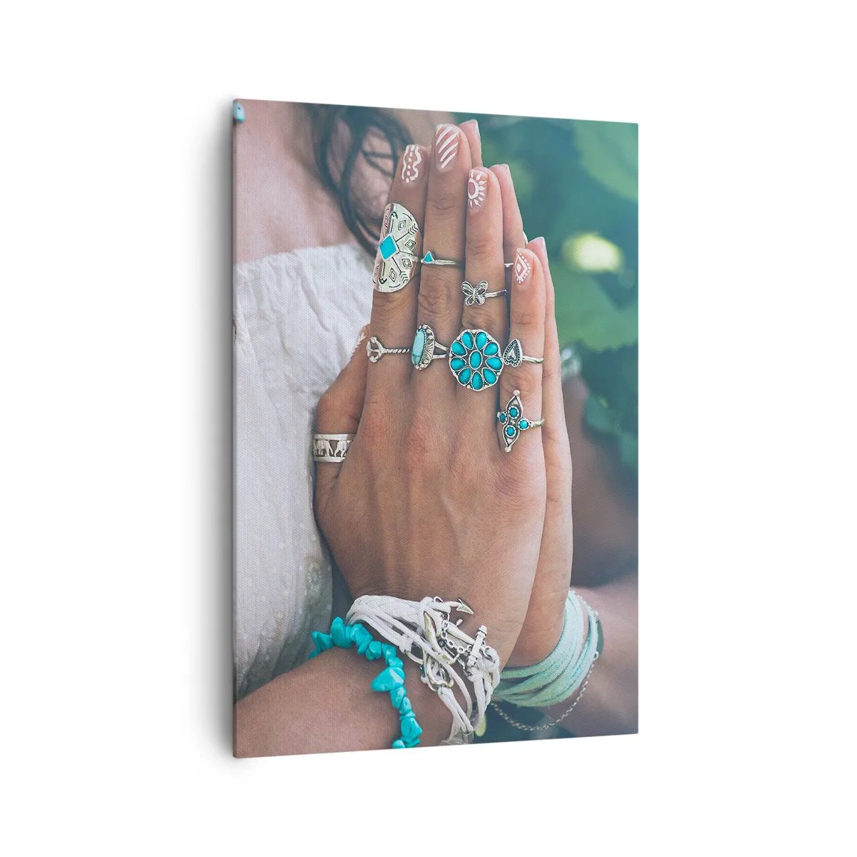 Cuadro sobre lienzo - Impresión de Imagen - Manos decoradas con joyas boho - 70x100cm - Conocimiento interior - Decoración de pared moderna para salón y dormitorio ARTTOR