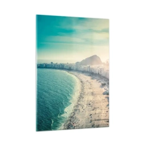 Cuadro sobre vidrio - Impresiones sobre Vidrio - Panorama de la playa con edificios urbanos y fondo de montaña - 50x70cm - Vacaciones perpetuas en Río - Decoración de pared moderna para salón y dormitorio ARTTOR