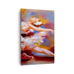 Cuadro sobre lienzo - Impresión de Imagen - Una bailarina en pose dinámica entre colores pastel. - 80x120cm - El lago de los cisnes - Decoración de pared moderna para salón y dormitorio ARTTOR