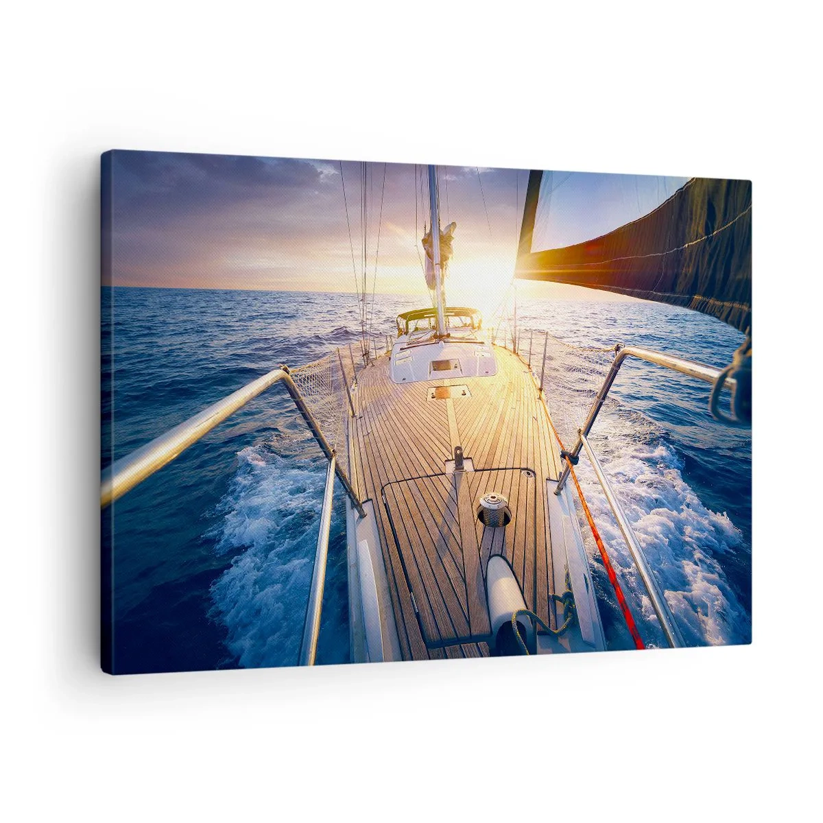Cuadro sobre lienzo - Impresión de Imagen - Yate en el mar durante la puesta de sol - 70x50cm - Corriendo sobre las olas - Decoración de pared moderna para salón y dormitorio ARTTOR