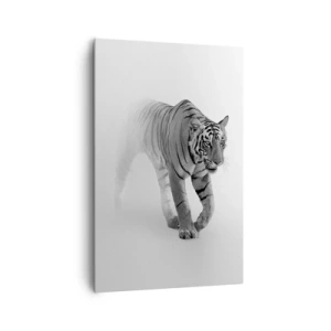 Cuadro sobre lienzo - Impresión de Imagen - Un tigre emergiendo de la niebla. - 80x120cm - Siempre alerta entre la niebla - Decoración de pared moderna para salón y dormitorio ARTTOR