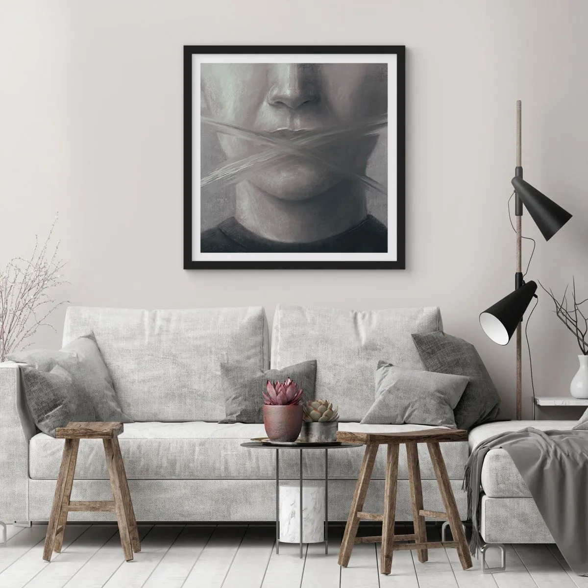Póster en marco negro - Ni una palabra - 30x30 cm