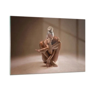 Cuadro sobre vidrio - Impresiones sobre Vidrio - Una mujer sensual en una pose artística contra un fondo de sombras. - 120x80cm - Unidad de cuerpo y espíritu - Decoración de pared moderna para salón y dormitorio ARTTOR