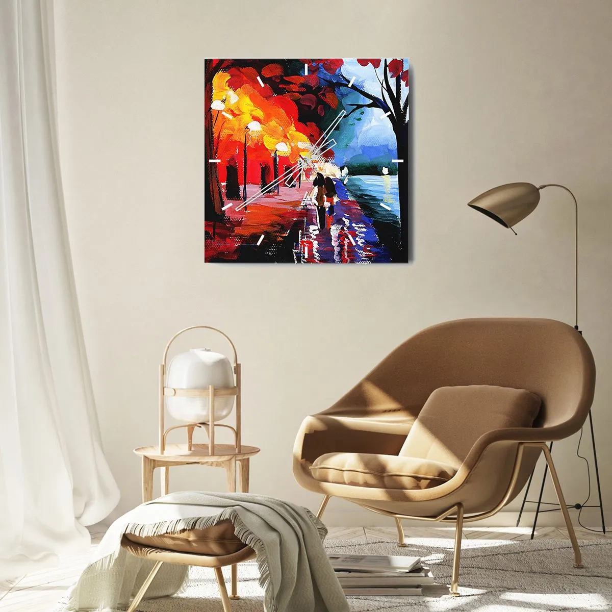 Reloj de pared - Reloj de vidrio - Otoño en el parque - 40x40 cm