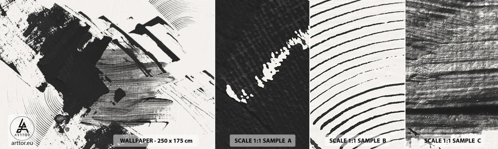 Muestra de fotomural autoadhesivo Deluxe Sticker - Abstracción: la expresión del negro - Pedazo, Moderno, En blanco y negro - 100x30 cm